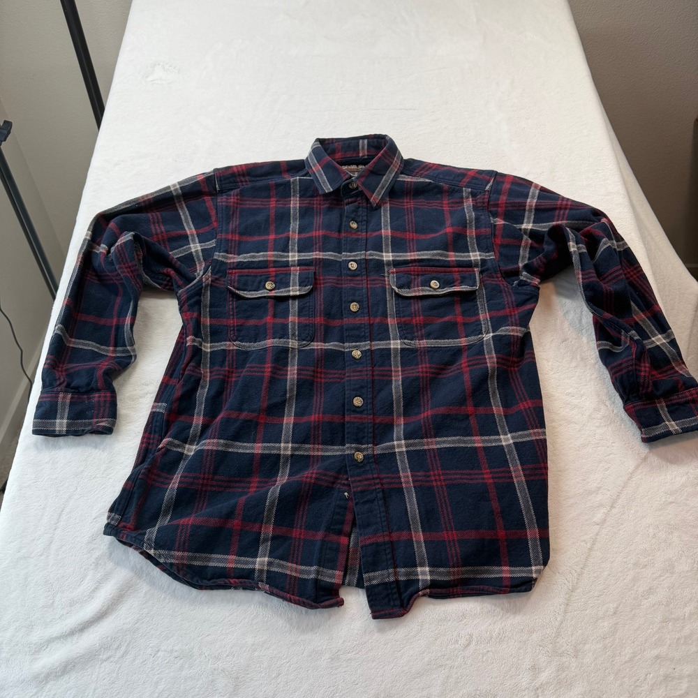 Moose Creek Flannel Shirt Men M Blue Red Plaid Good Heavyweight Cotton Button Up